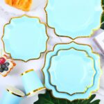 Solid Color Style Lake Blue Rimmed Gold Irregular Disposable Party Tableware Set