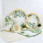 Printed Pattern Style Serene Green Swallow Party Disposable Tableware Set