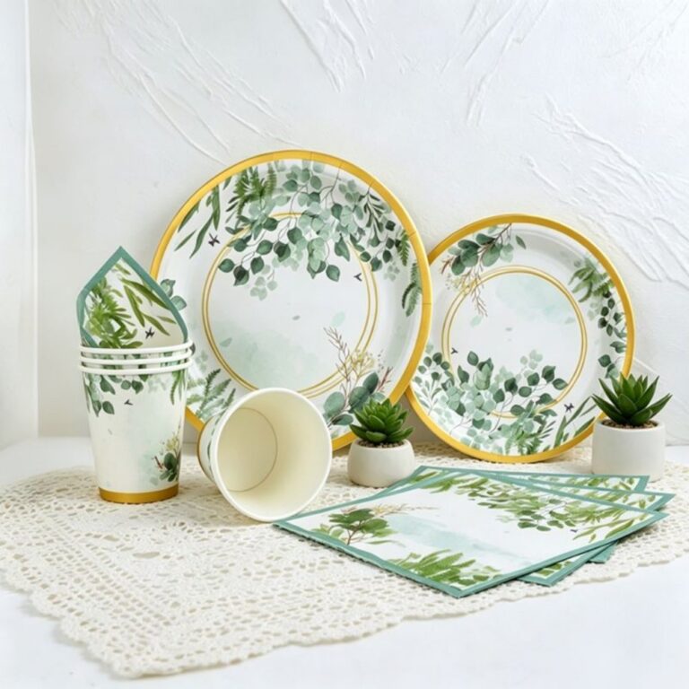 Printed Pattern Style Serene Green Swallow Party Disposable Tableware Set