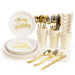 Gold Hot Stamping Style Gold Foil Happy Birthday Party Disposable Tableware Set