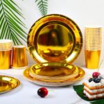 Solid Color Style Shiny Gold Disposable Party Tableware Set