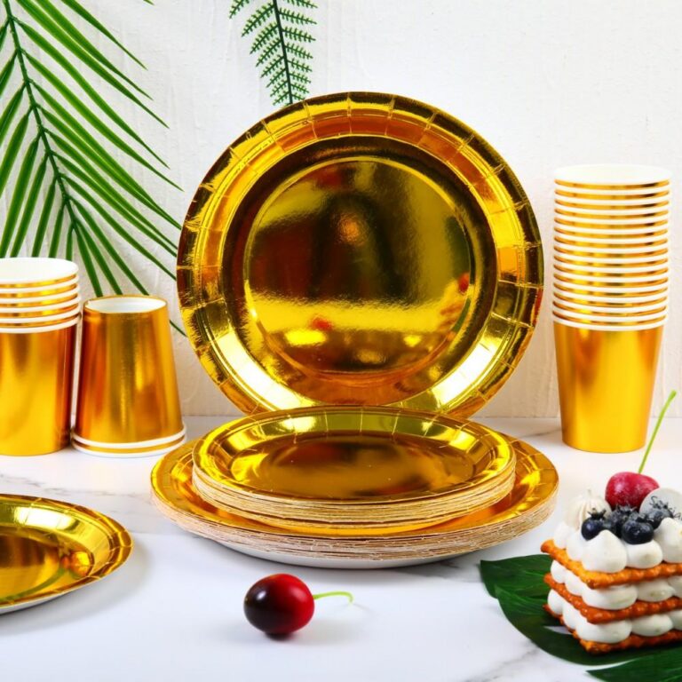 Solid Color Style Shiny Gold Disposable Party Tableware Set