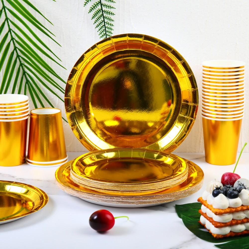 Solid Color Style Shiny Gold Disposable Party Tableware Set