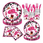 Printed Pattern Style Pink Western Cowboy Party Disposable Tableware Set