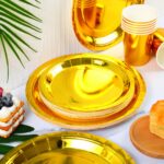 Solid Color Style Shiny Gold Disposable Party Tableware Set