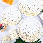 Gold Hot Stamping Style Classic White & Gold Polka Dot Disposable Party Tableware Set