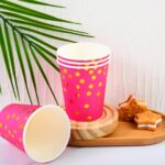 Gold Hot Stamping Style Magenta Gold Polka Dot Disposable Party Tableware Set