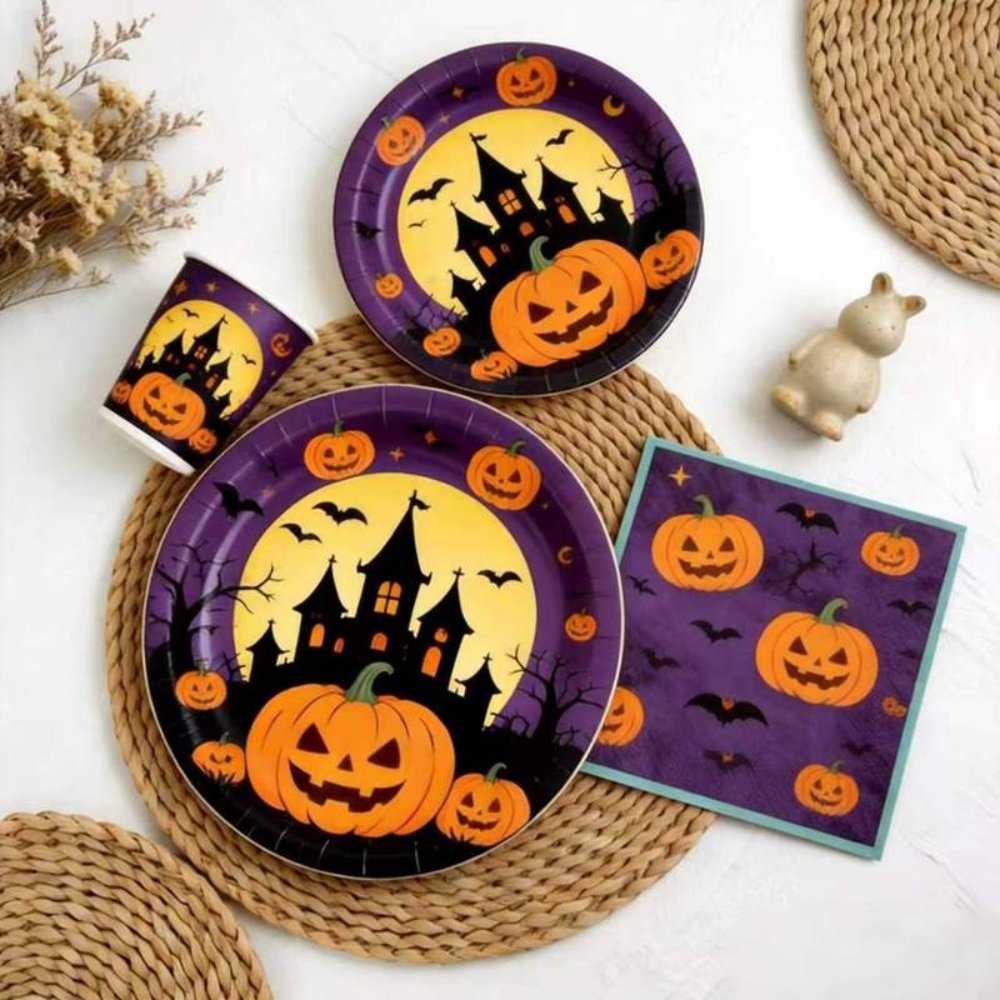 Printed Pattern Style Halloween Pumpkin Party Disposable Tableware Set