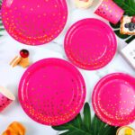 Gold Hot Stamping Style Magenta Gold Polka Dot Disposable Party Tableware Set