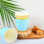 Solid Color Style Lake Blue Rimmed Gold Irregular Disposable Party Tableware Set