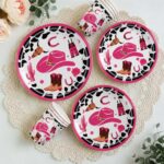 Printed Pattern Style Pink Western Cowboy Party Disposable Tableware Set