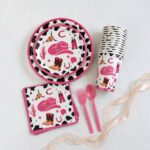 Printed Pattern Style Pink Western Cowboy Party Disposable Tableware Set