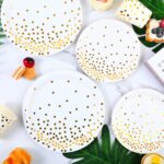 Gold Hot Stamping Style Classic White & Gold Polka Dot Disposable Party Tableware Set