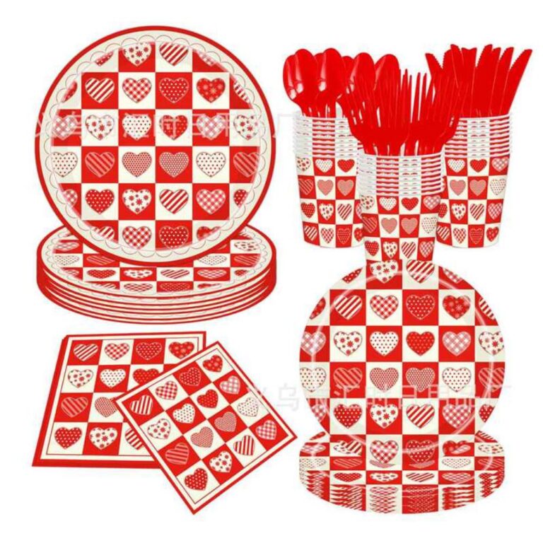 Printed Pattern Style Fiery Hearts Party Disposable Tableware Set