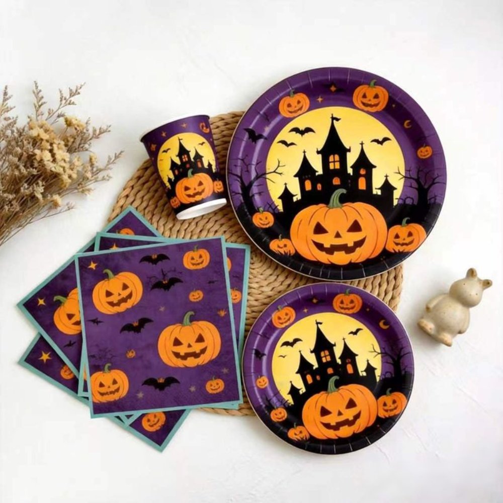Printed Pattern Style Halloween Pumpkin Party Set