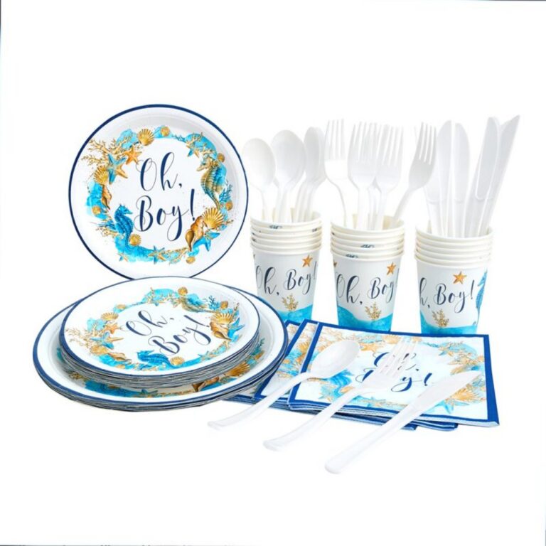 Printed Pattern Style Fresh Seahorse & Star Party Disposable Tableware Set