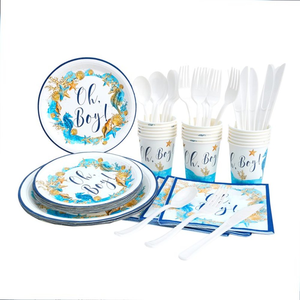 Printed Pattern Style Fresh Seahorse & Star Party Disposable Tableware Set