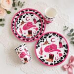 Printed Pattern Style Pink Western Cowboy Party Disposable Tableware Set
