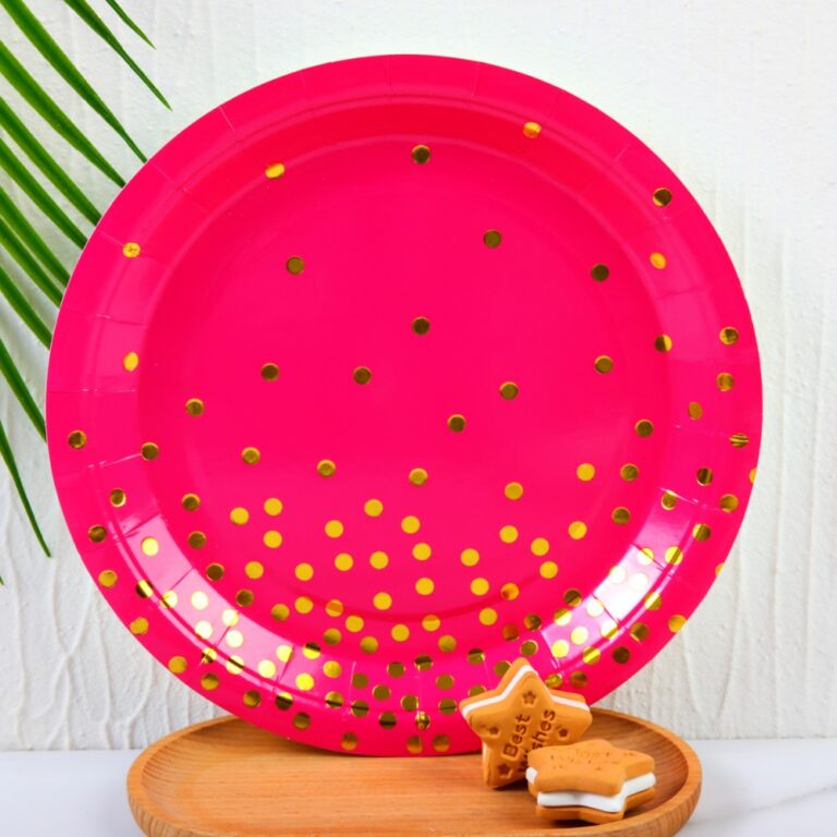 Gold Hot Stamping Style Magenta Gold Polka Dot Disposable Party Tableware Set