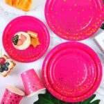 Gold Hot Stamping Style Magenta Gold Polka Dot Disposable Party Tableware Set